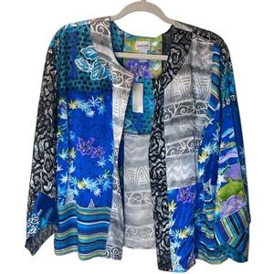 Chico’s Silk Blend mixed media boho open front cardigan kimono style top NWT 2 L